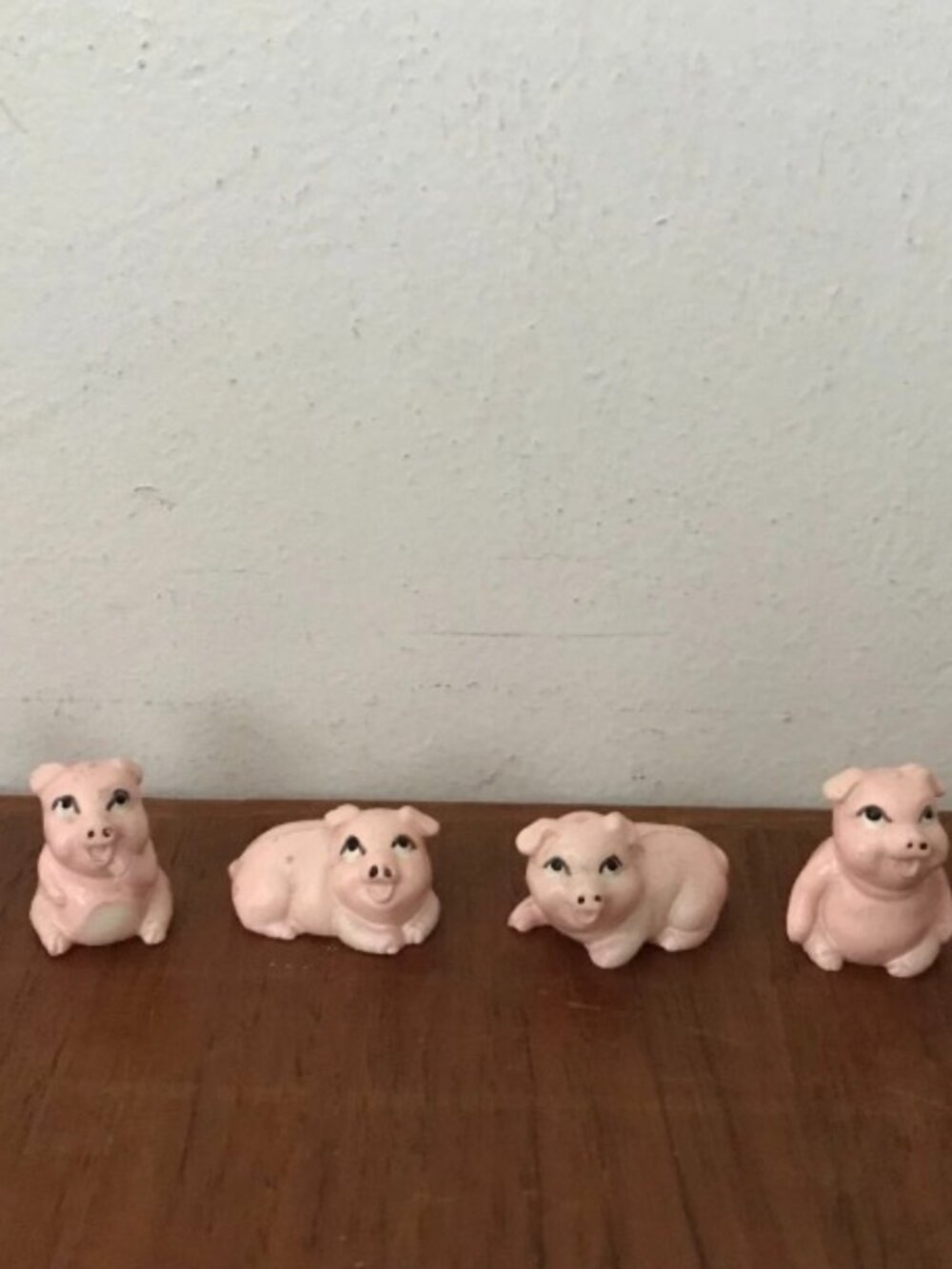 Lot Of 6 Vintage 1960's Pink Pig Pencil Toppers 1" Various Expressions & Poses